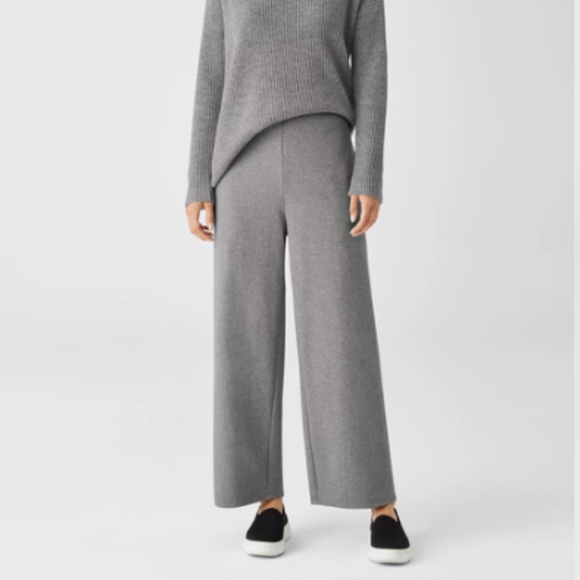 Eileen Fisher Melange Crepe Wide Leg Pant Size L Meteor - Picture 1 of 7